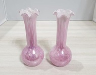 (花瓶 1對)早期人工吹制彩色 玻璃花瓶 造型裝飾花器插花擺件~1對360元