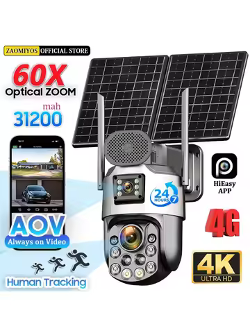 60X Optical Zoom Camera Dual Lens Home Outdoor Surveillance Solar Camera 60X Optical Zoom Security H