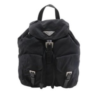 二手 PRADA 雙肩包/手提包 B6677F 尼龍 NERO 黑色 單肩/手提/兩用 A5 雙肩包，帶腰帶扣，女士款