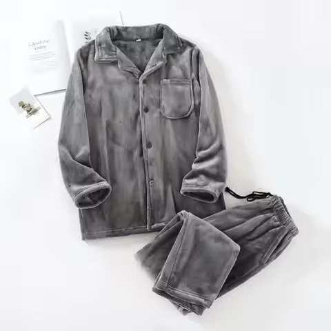 Men'Pajamas Warm Sleepwear Men Flannel Winter Thick Pajama Male Thick Long Sleeve Pijama Casual Pyja