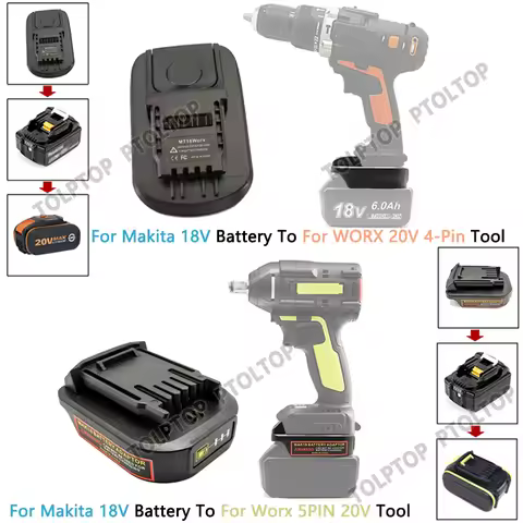 Adapter Converter for Makita 18V Battery To for Worx 5Pin Green For Worx 4PIN 20V Orange Li-ion Batt