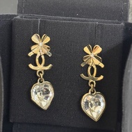 Chanel香奈兒愛心四葉草水晶耳環
