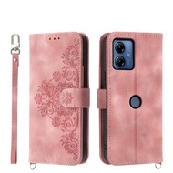 Ready to ship Skin Feel Flowers Embossed Wallet Leather Phone Case For Motorola Moto G14/Motorola Mo