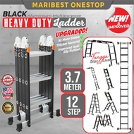 12 STEP (3.7M) HEAVY DUTY Black Aluminium Multipurpose Ladder Folding Double Sided Work Foldable Ladder Tangga Lipat