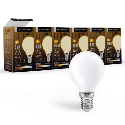 Pack of 6, Omni-Directional LED Light Bulb with E14 Base, P45 Opacified Golfball Shape, 4W, 470lm, W