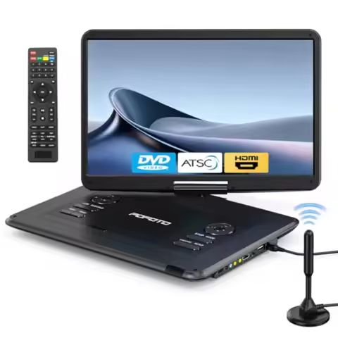 17.5 Portable TV/DVD Player with 15.6 HD Swivel Screen Built-in ATSC Tuner FM Rechargeable Battery S