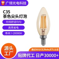 C35 E14 Screw Sharp Bulb 110v Dimmable Candle Lamp 6w Warm Color Filament Bulb Production