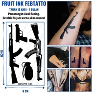 Fruit INK Tattoo AK47 SENJATA GUN Lasts 1 Month Size 6cm x 10cm - FI 03 - Arm Tattoo Chest Tattoo Ha