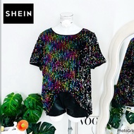 Size 3XL Shein Brand Authentic 1 Shirt Velvet Fabric Multi-Colored Sequins Plus Shiny Scales Work Ra
