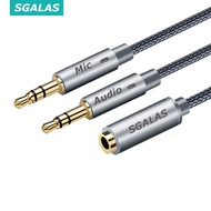 SGALAS Audio Splitter 3.5mm Jack Aux Cable 1 Stereo Female to 2 Male Headset Mic Audio Y Adapter for
