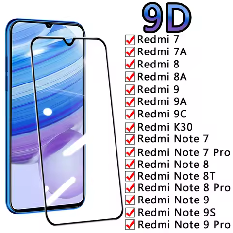 9D Protection Glass For Xiaomi Redmi 7 7A 8 8A 9 9A K30 Tempered Screen Protector Redmi Note 7 8 8T 