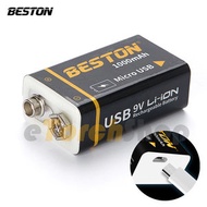 Beston - 黑色 9V 內置 USB 1000mAh 可充電 鋰電池