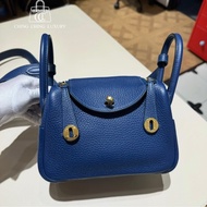 🌈Hermes💙Mini Lindy一代💙S4深邃藍金扣🌈全套有單💙98新🌟TC皮🌟Stamp Z🌟minilindy🌟lindy🌟愛馬仕🌟