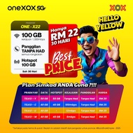 ONEXOX 5G Prepaid Sim Card 1-X22 100GB TERMASUK BULAN PERTAMA