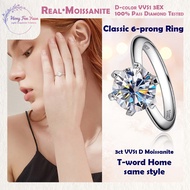 HFY GRA Certified 3.0ct Real Moissanite Classic Six-Prong TxxFxx Ring S925 Silver K Gold Plated Pers
