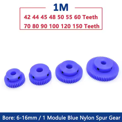 1pc 42-150T 1M Blue Nylon Spur Gear 42 44 45 48 50 55 60 70 80 90 100 120 150 Teeth Plastic Motor Ge