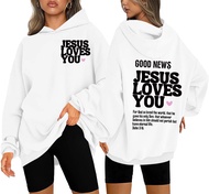 MYHALF Christian Sweatshirt Women Jesus Loves You Hoodie Oversized Jesus Faith Pullover Inspirationa