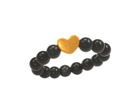 TAKA Jewellery 999 Pure Gold Heart Charm with Obsidian Beads Ring