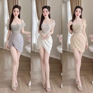 SIZE>60KG OFF-Shoulder BODY Dress WITH White Slanted Stone Dress Women Women