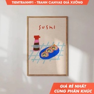 Tranh treo tường Flatlay Sushi Wall Art Colorful Japanese Food Illustration Kitchen Art Print tặng k