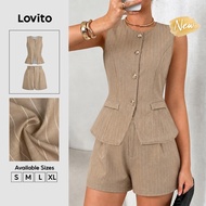 (New Arrival) Lovito Casual Tops or Bottoms Metal Buckle Fake Pocket Zipper Spring/summer Khaki Top 