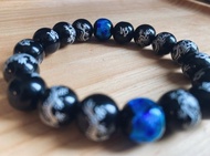 【琉璃系列】沖繩琉璃併雕刻銀龍黑玻璃珠手鍊