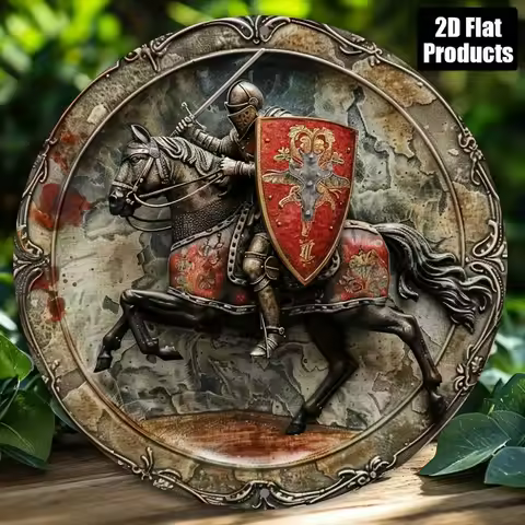 2D Flat Round Aluminum Metal Decorative Sign | Knight Theme – 2D Flat Printing, Suitable for Bar, Ki