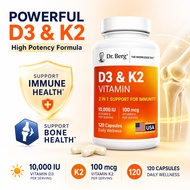 In Stock Authentic Dr. Berg D3 K2 Capsules 120ct | 10000IU D3+100mcg K2 Immune Bone Support
