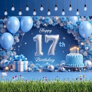 Happy 17th Birthday Photography Backdrop Decoration Blue Happy Birthday Banner For 17th Birthday Gar