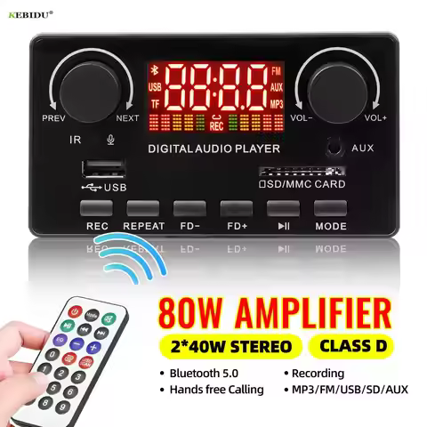 40W 12V Bluetooth 5.0 Audio Digital Power Amplifier Board Decoder Class D Stereo Car DIY USB AUX FM 