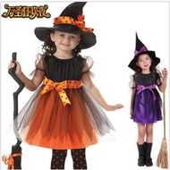 萬聖節服裝兒童表演服歐美幼兒園造型禮服角色扮演南瓜巫婆女巫蝙蝠連身裙