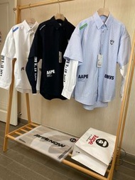 Aape男裝  秋冬潮牌徽章迷彩休閒假兩件潮流長袖襯衫
