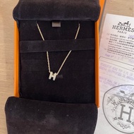 Hermès Mini Pop H 奶茶色x玫瑰金項鍊 2021台灣麗晶專櫃購入 僅試戴 盒袋購證全配