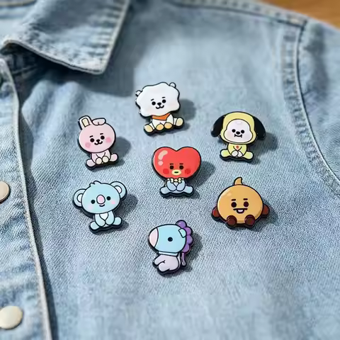 7pcs BT21 Enamel Pin Cartoon Anime Character Brooch Pines Lapel Pins Badge on Backpack Clothing Acce