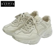 Gucci RHYTON 皮革運動鞋，做舊低筒運動鞋，女款，淺米色，35 號 (550046)。