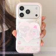 Coquette Pastel Pink Couple Bear Magnetic Phone Case With Heart GripTok For iPhone 15 16 17 Pro Max 