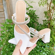 Giày cao gót nữ giày sục dây đá gót vuông 7 phân