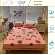 Bộ Ga Giường Kèm 2 Vỏ Gối Nằm Cotton Poly CAS Decor Ga Gối Dâu Tây Đàn Đủ Kích Thước 1m2 1m4 1m6