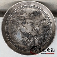 Qing Dynasty Kangxi Year-Made Antique Solid Gilt Silver Double Crane Qi Shou Money Fortune-telling F