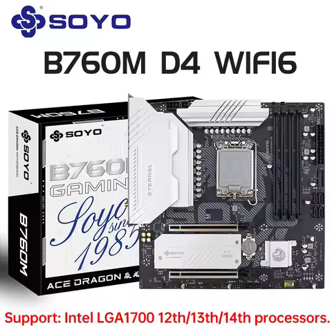 SOYO B760M Motherboard LGA1700 4*DDR4 Dual channe WIFI6 Bluetooth5.2 SATA3 M.2 M-ATX Supports intel 