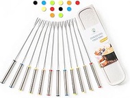 GOODiTREE Fondue Forks Set of 12 with Storage Box Mini Cheese Pot Chocolate Fountain Party Stainless Steel 9.5" Roasting Sticks Dessert Skewers Heat Resistant Multi Color Kitchen Accessories 12 PCS