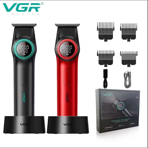 VGR Hair Trimmer Professional USB Hair Clipper Rechargeable Cordless Haircut LED DISPLAY Electric BL