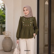 ZAADACO: CUTE BLOUSE EMBROIDERED U8677 DOLLY CUTTING LOOSE STYLE FOR KOREAN FASHION WOMEN MOSSCREPE 