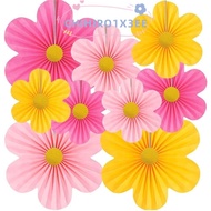 CHIHIRO1X3EE 9Pcs/Set Paper Fan Flower, Reusable DIY Wall Hanging Banner,  Floral Pom Poms Pink Clas