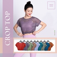 Livan LV24N01F207 Drawstring Mesh Crop Top for Gym Yoga Outerwear, Breathable, Easy to Match Bra, Na