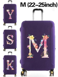 行李箱套旅行收納套,22-25吋行李箱防護套聚酯纖維彈性灰塵套,a到z的粉色字母花印刷,適用於男女的戶外度假旅行必備配件