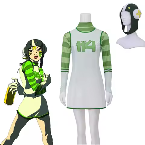 Game Jet Set Radio Gum Cosplay Costume Green Long Sleeves T-shirt Dress With Full Set Women Gun Jet 