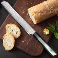 Damascus steel serrated knife bread knife slice cut without falling off toast slice saw knife + G10 