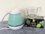 CELLINI (意大利)可摺疊旅行電熱水壺 + 佛手柑味果茶茶包一盒(全新) +玻璃 杯一隻
