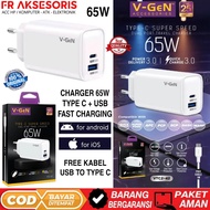 Charger 65W FAST CHARGING VGEN VTC2-42 CHARGER TYPE C V-GeN VTC2-42 65W Dual Port Type C & USB QC3.0